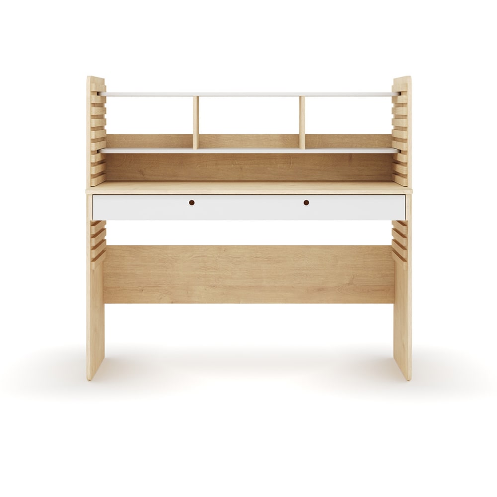 Bureau évolutif avec rangement bois et blanc