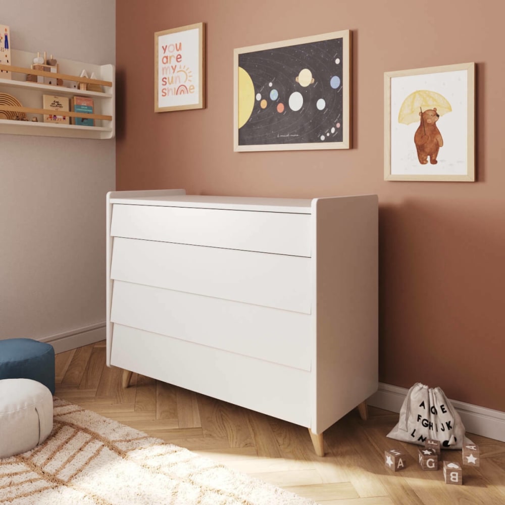 Commode 4 tiroirs bois massif bois et blanc