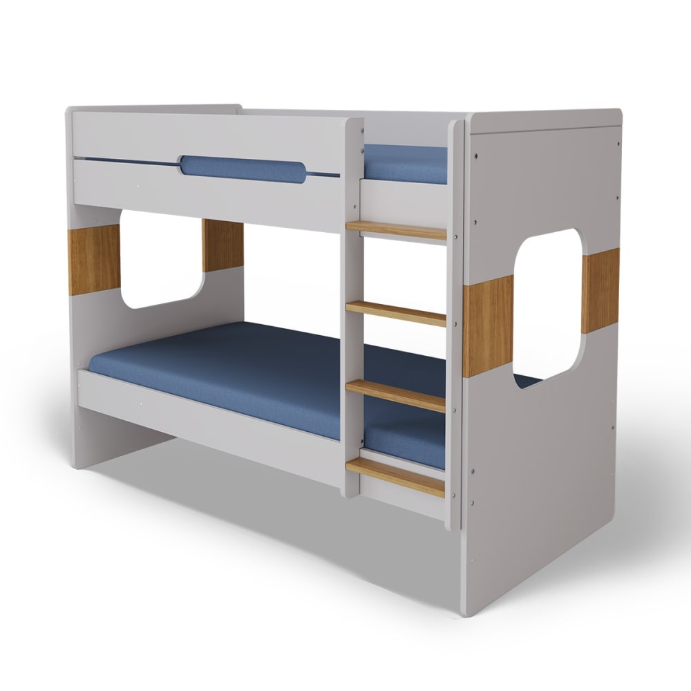 Pack lit superposé avec matelas blanc et noisette 90x190 cm