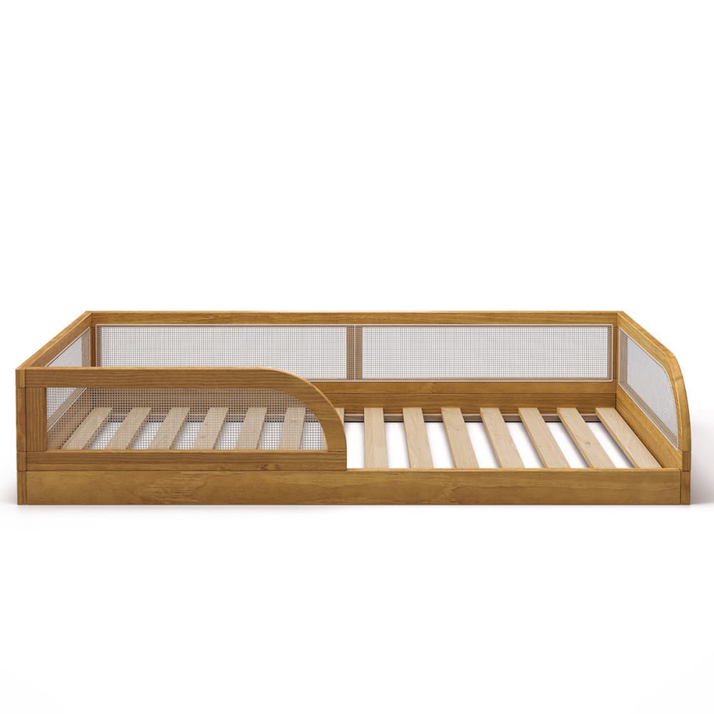 Pack lit enfant Montessori avec matelas bois massif noisette 90x190 cm