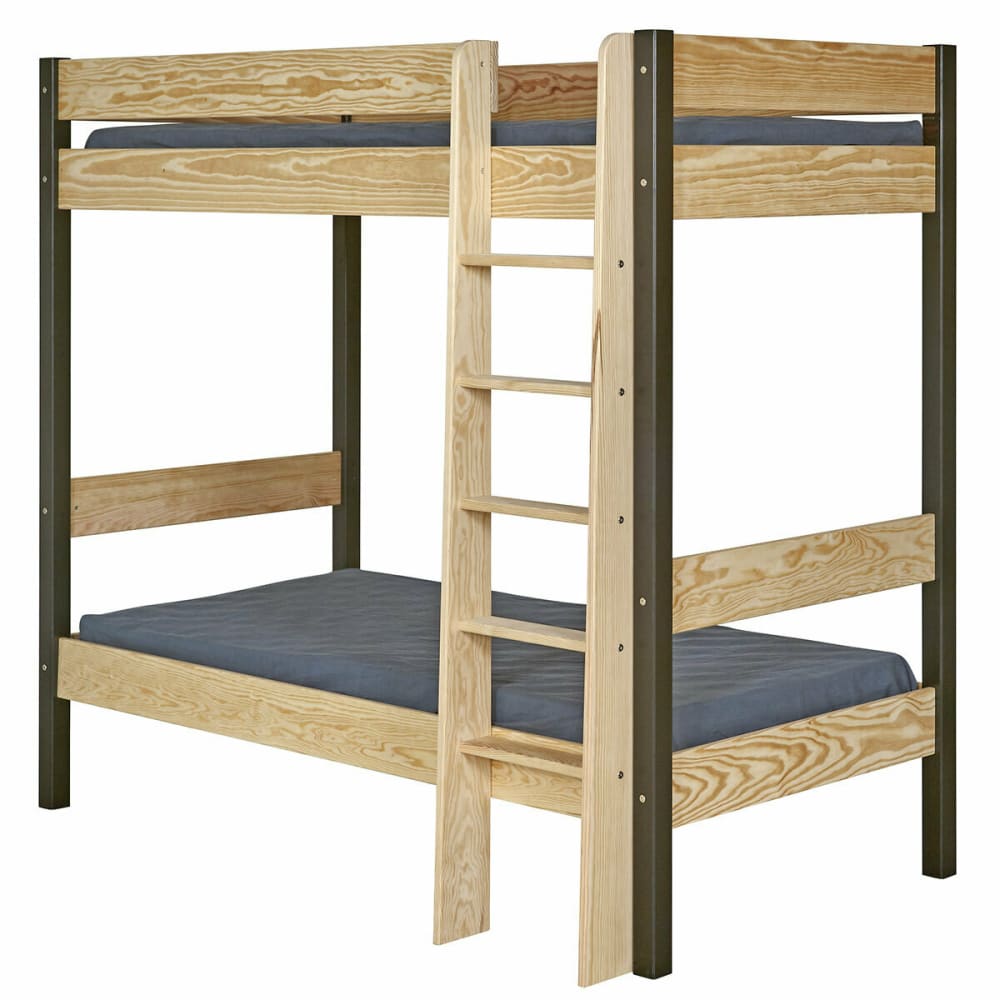 Pack lit superposé avec matelas noir et bois 90x190 cm