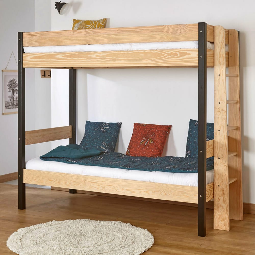 Lit superposé noir et bois 90x190 cm - Maisons du Monde
