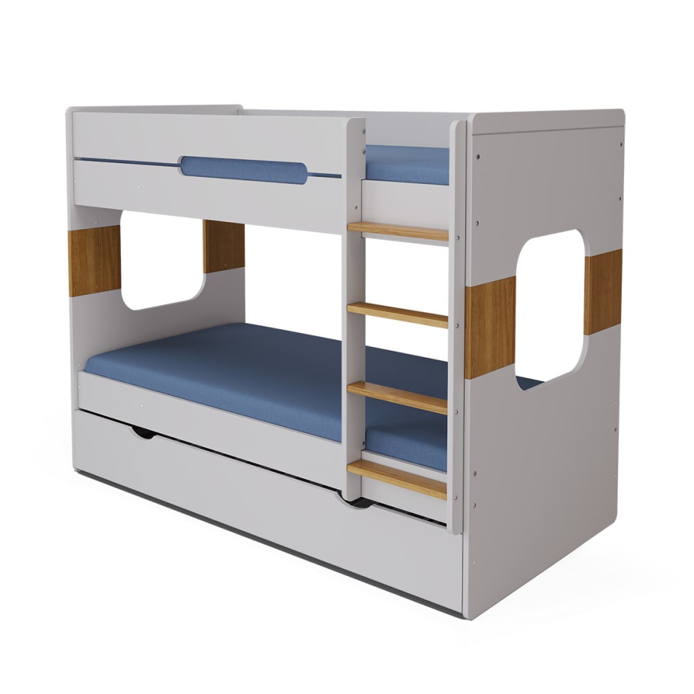 Pack lit superposé gigogne avec 2 matelas effet bois blanc 90x190 cm