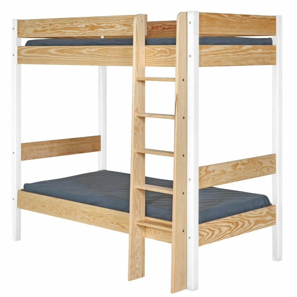Pack lit superposé avec matelas blanc et bois 90x190 cm