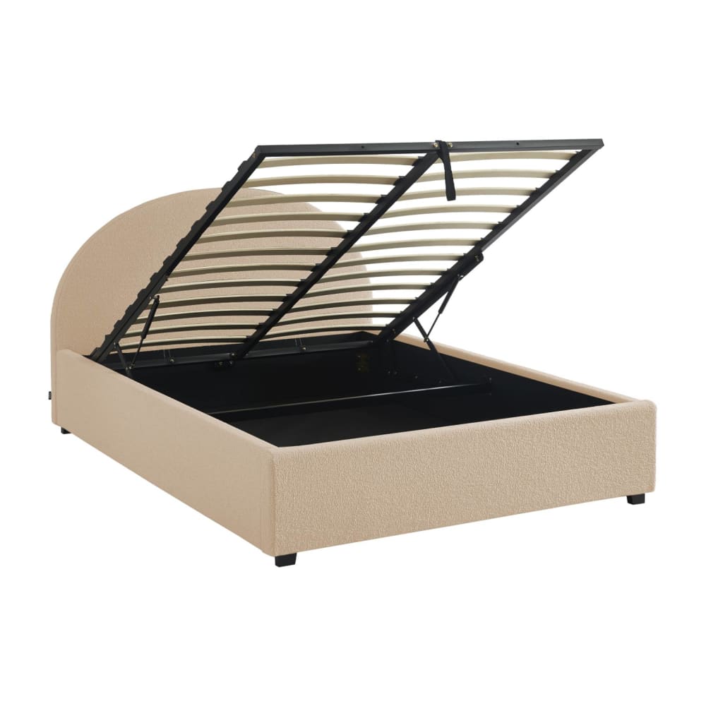 Lit coffre sommier à lattes et tête de lit, nude, 140 x 190cm