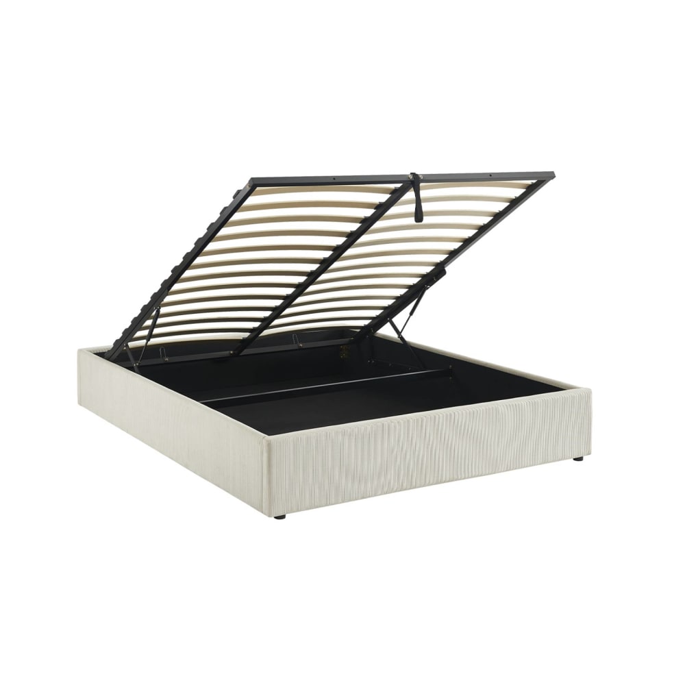 Lit coffre avec sommier à lattes, finition velours côtelé blanc, 160 x