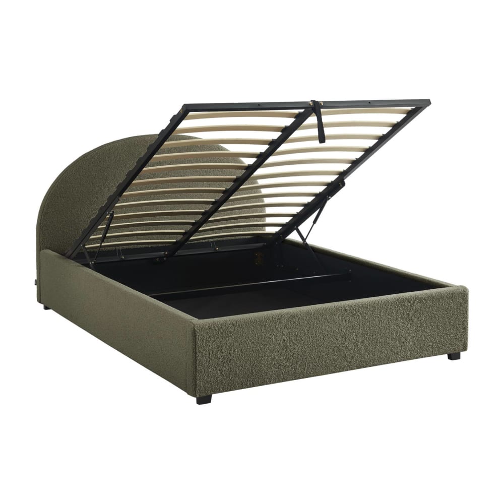 Lit coffre sommier à lattes et tête de lit, kaki, 140 x 190cm