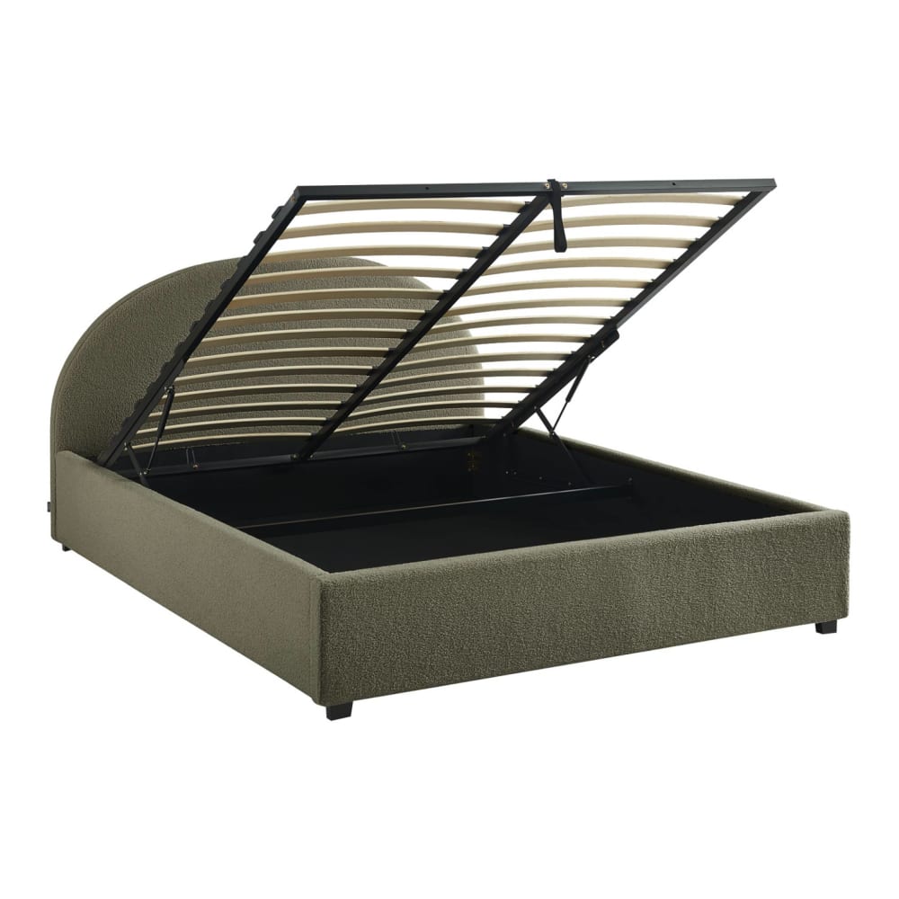 Lit coffre sommier à lattes et tête de lit, kaki, 160 x 200cm