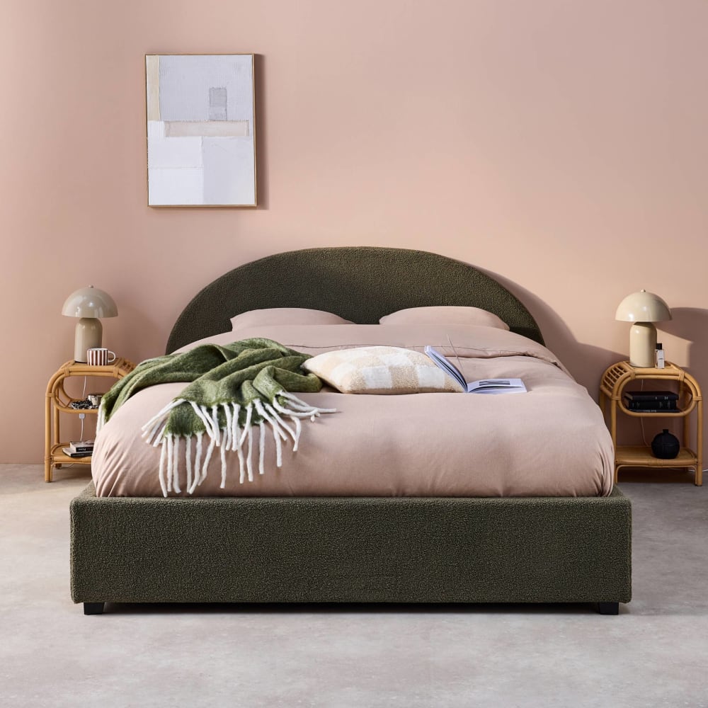 Lit coffre sommier à lattes et tête de lit, kaki, 160 x 200cm