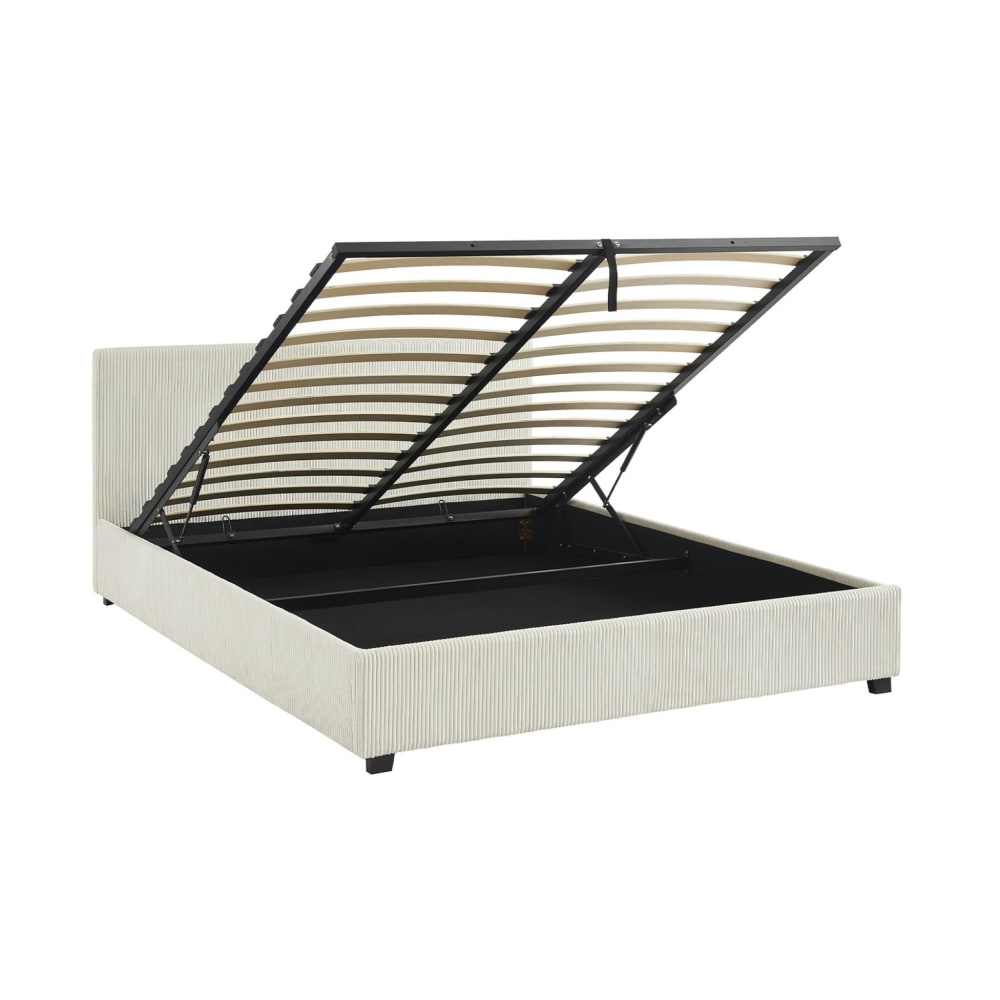 Lit coffre avec sommier, tête de lit, velours blanc, 160 x 200cm i