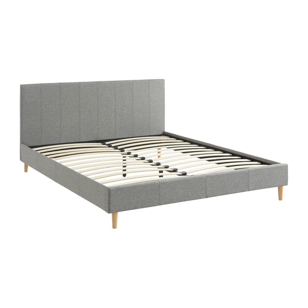 Lit avec sommier à lattes et tête de lit, gris clair, 160 x 200cm i
