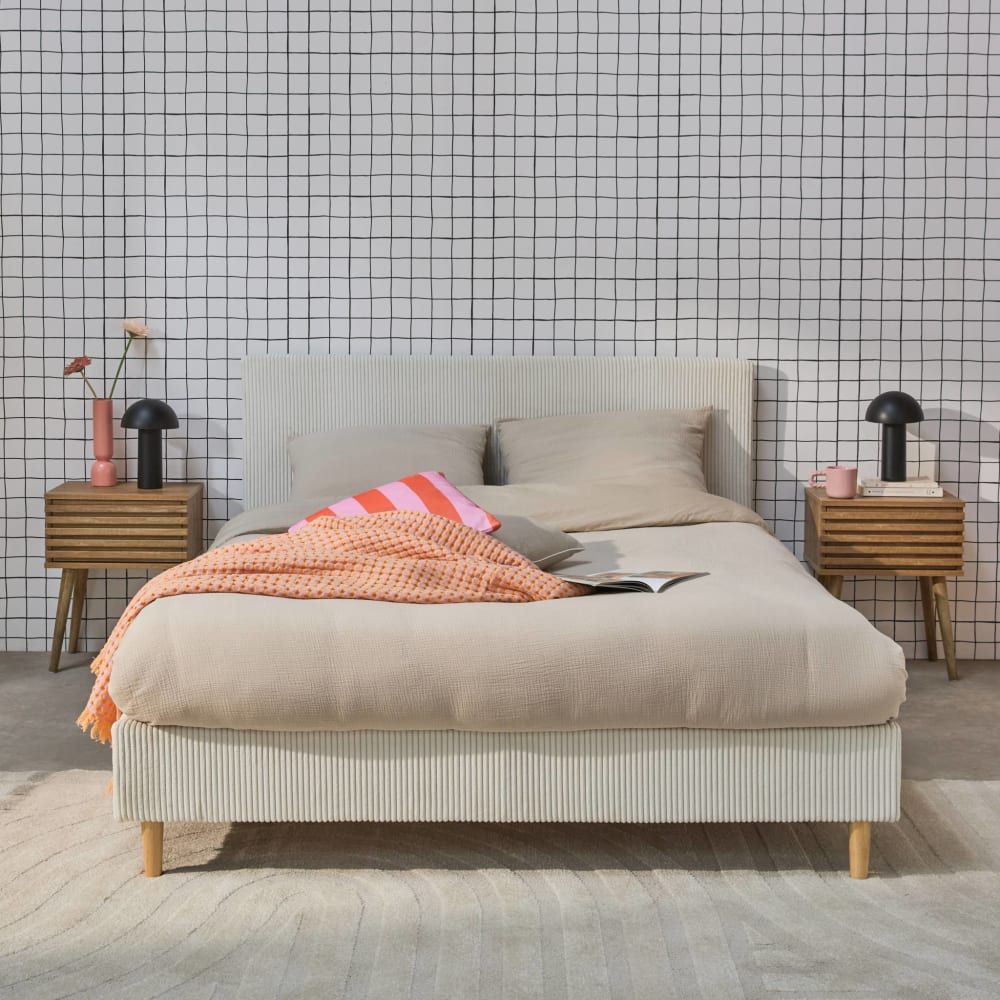 Lit avec sommier à lattes et tête de lit, blanc, 140 x 190cm