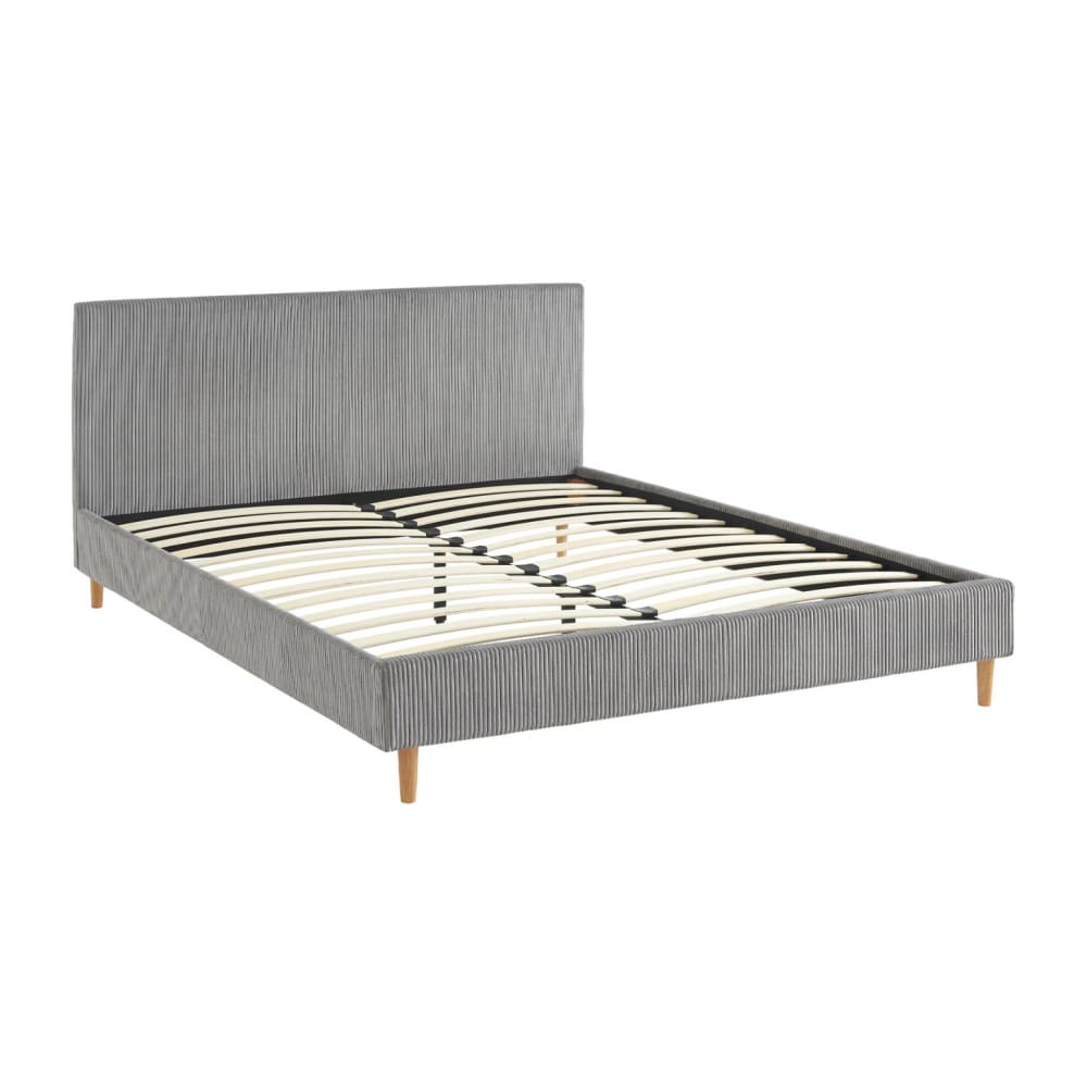 Lit avec sommier à lattes et tête de lit, gris, 160 x 200cm