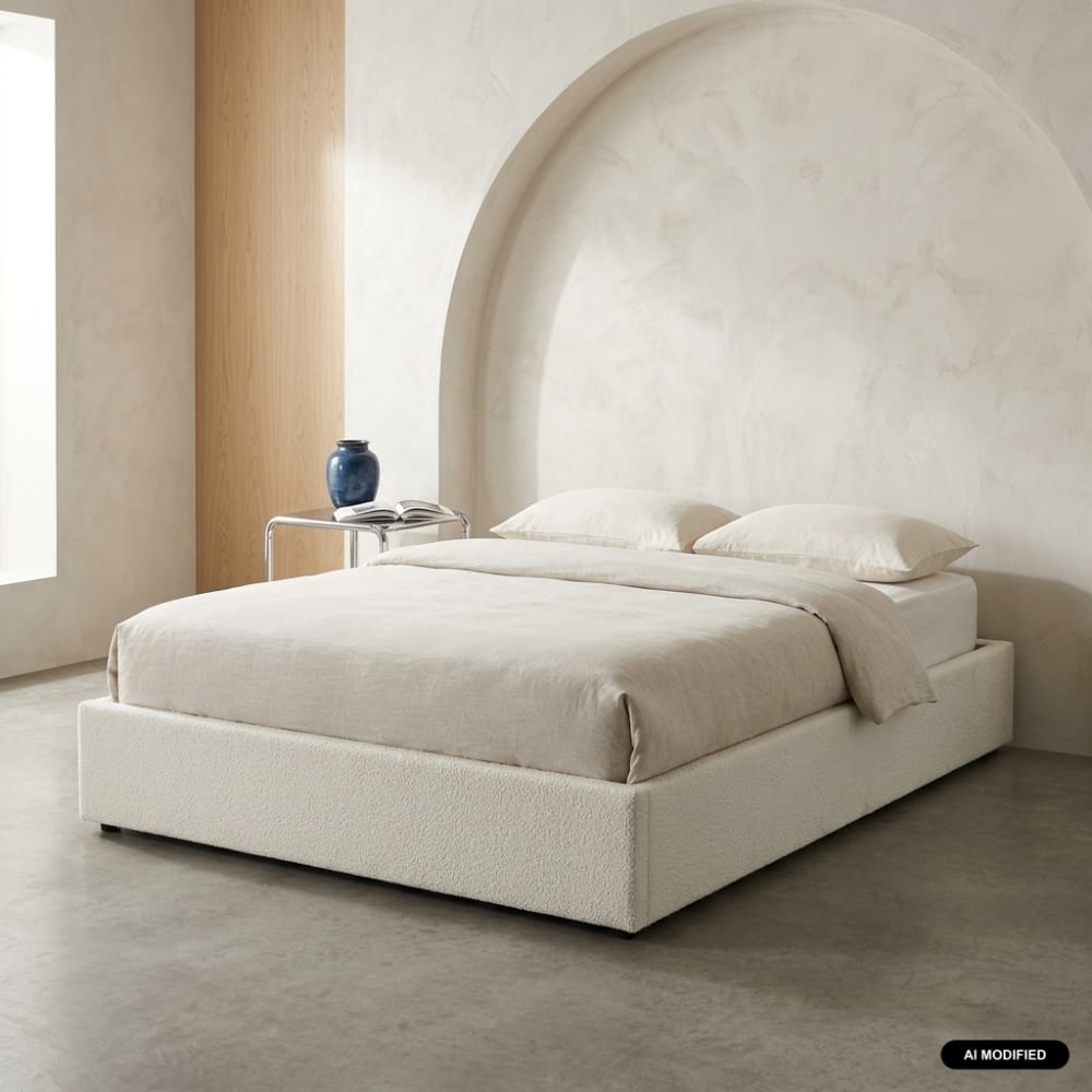 sweeek Boxbett mit Lattenrost und Kopfteil, weiß style modern - Stoff