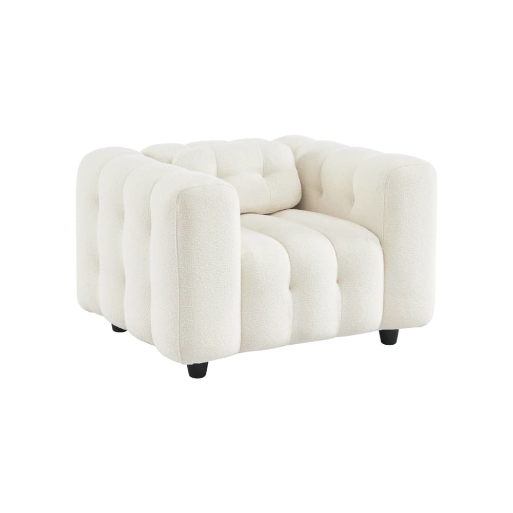 Fauteuil 1 place bouclette texturée capitonné crème - Maisons du Monde
