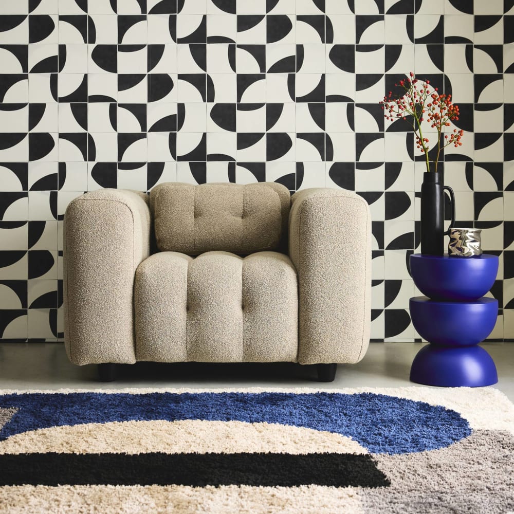 Fauteuil 1 place bouclette texturée capitonné beige