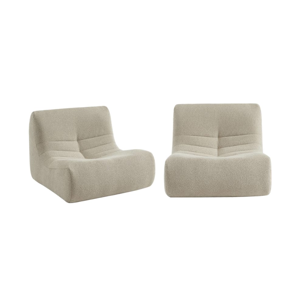 2 fauteuils chauffeuses bouclette texturée beige — Beyit