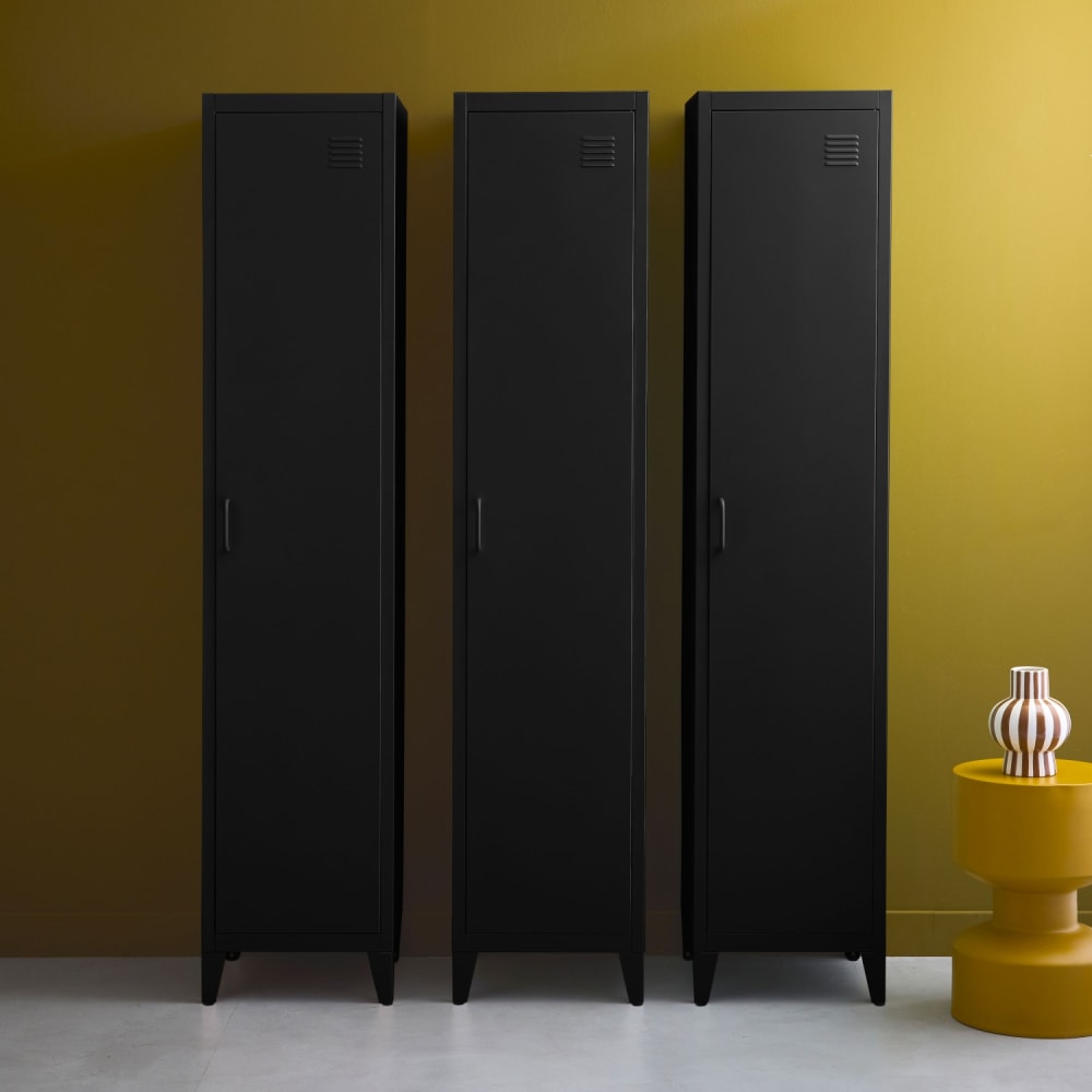 sweeek 3er-Set Schränke aus Stahl, schwarz, 4 Ablagefächer style industrial Stahl Junge