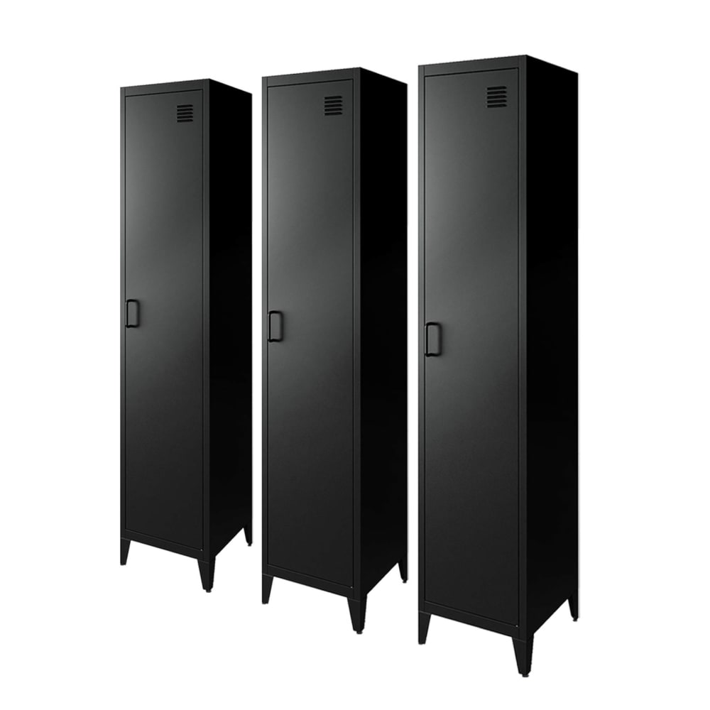 3 armoires chambre en acier noir, 4 espaces de rangement
