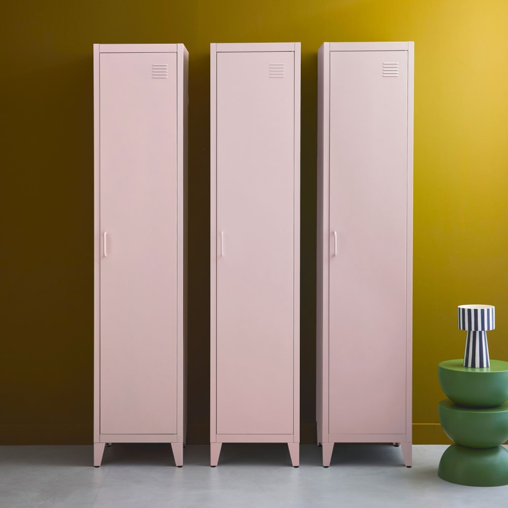 sweeek 3er-Set Schränke aus Stahl, rosa, 4 Ablagefächer style industrial Stahl Junge