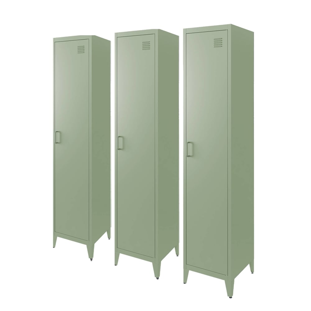3 armoires chambre en acier vert clair, 4 espaces de rangement - Maisons du Monde