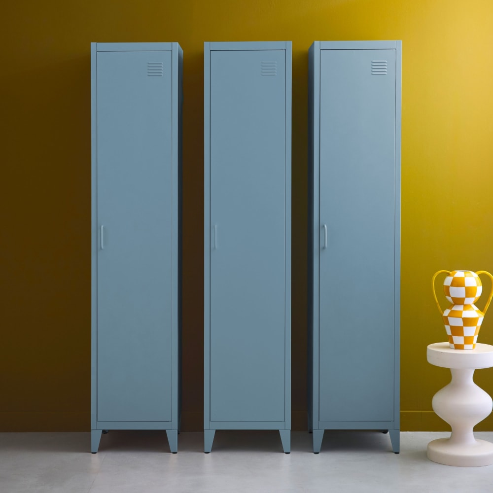 sweeek 3er-Set Schränke aus Stahl dunkelblau, 4 Ablagefächer style industrial Stahl Junge