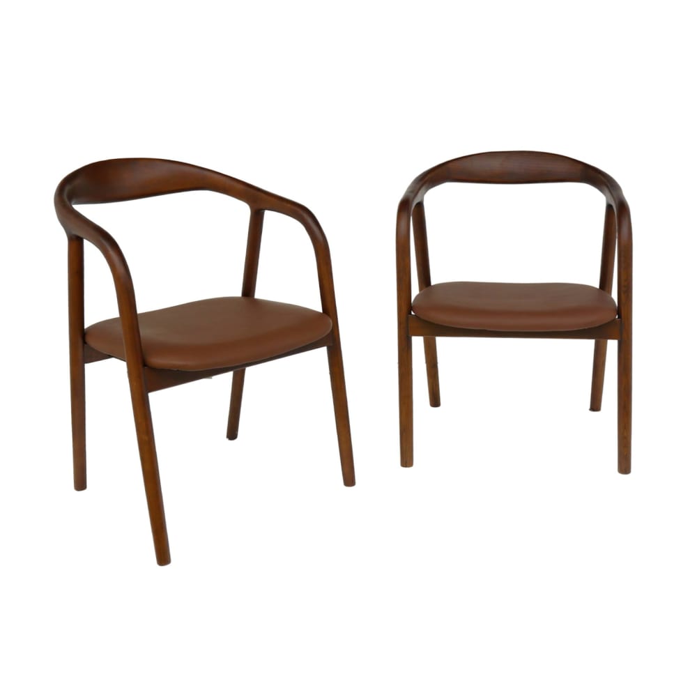 Lot de 2 fauteuils bois - cuir