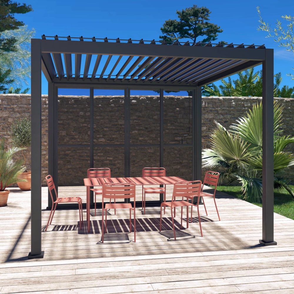 Porte coulissante 3m pour pergola bioclimatique triomphe anthracite