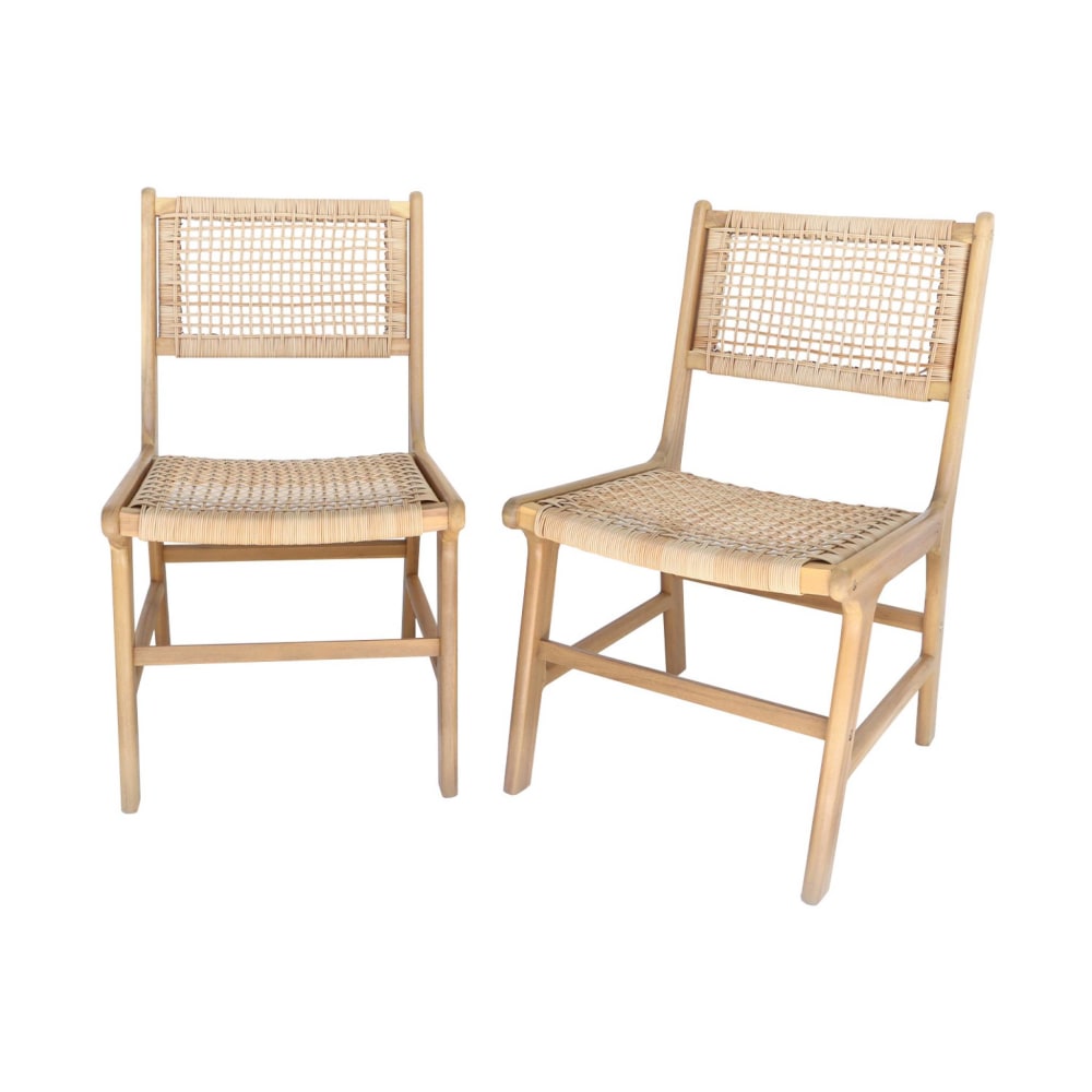 Lot de 2 chaises de jardin, cannage et bois naturel