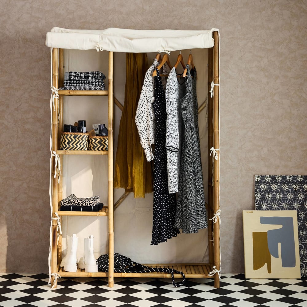Armoire dressing en bambou, 3 étagères
