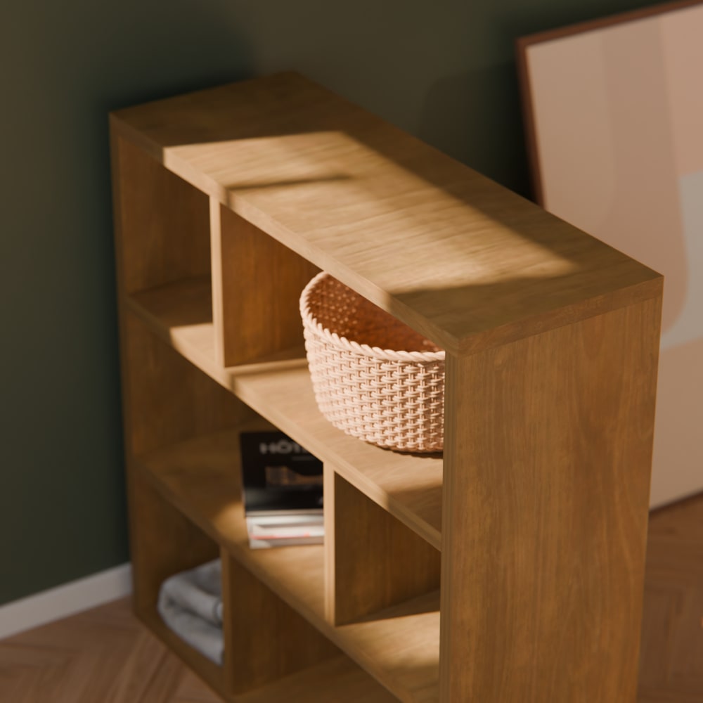 Asymmetrisches Regal mit 6 Stauräumen, Mangoholz-Optik - Maisons