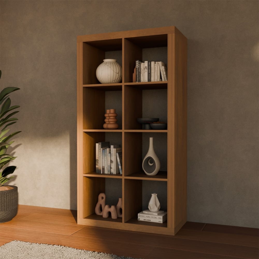 sweeek Bücherregal 4 Ebenen 8 Stauräume, Mangoholz-Optik style modern Braun Spanplatte