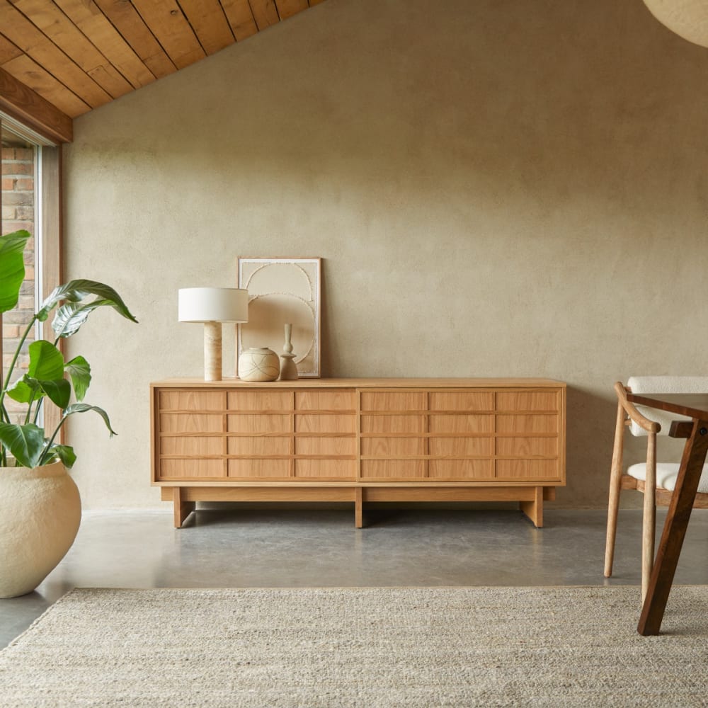 Tikamoon Sideboard aus Eichenholz 200 cm style exotic Beige