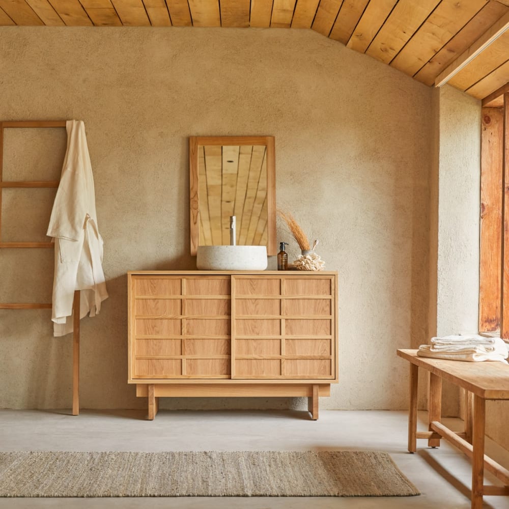 Tikamoon Badezimmermöbel aus Eiche 115 cm style exotic Beige Holz