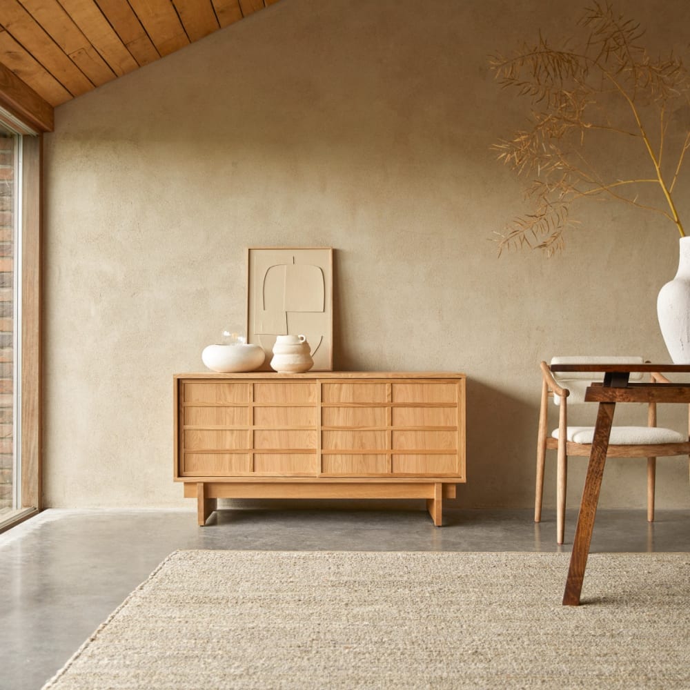 Tikamoon Sideboard aus Eiche 135 cm style exotic Beige Holz