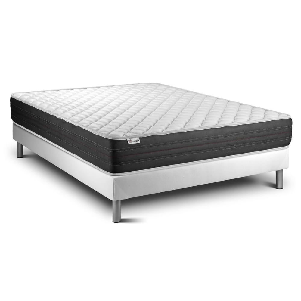 Ensemble 180x200 Matelas Mémoire de forme Sommier kit Blanc