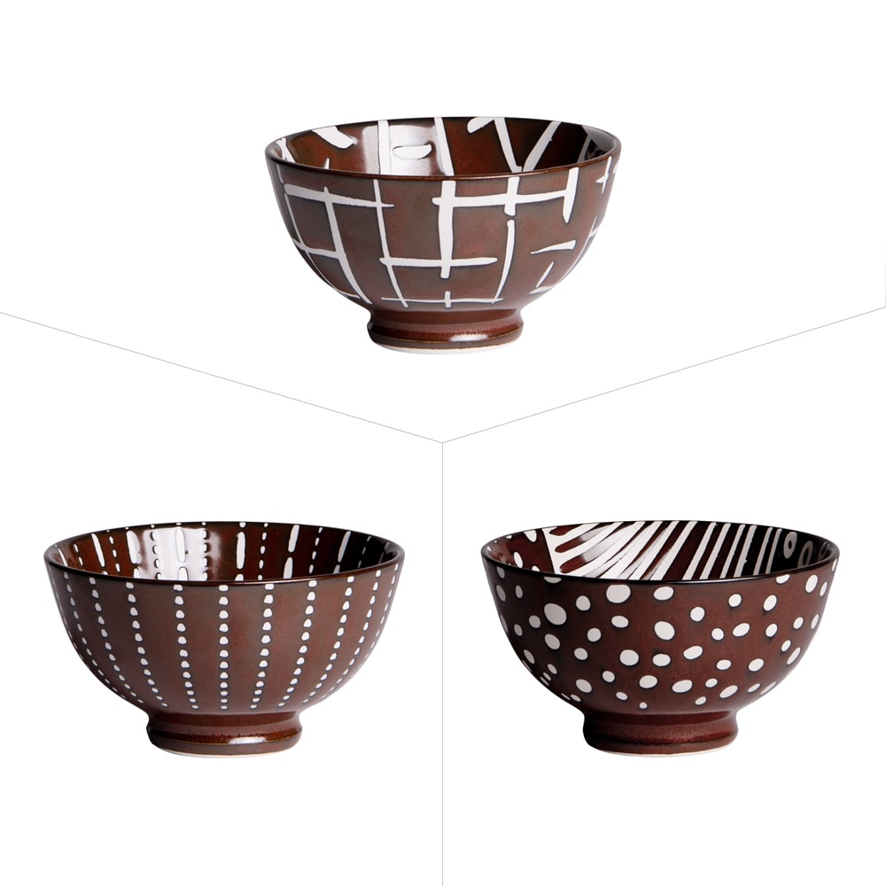 Lot de 3 coupelles marron en porcelaine 12 cm