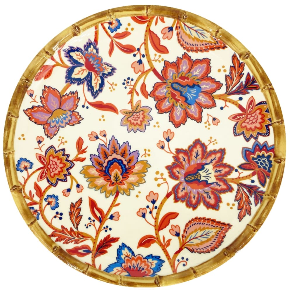 Grande assiette plate en mélamine imprimé de fleurs indiennes ø 28 cm