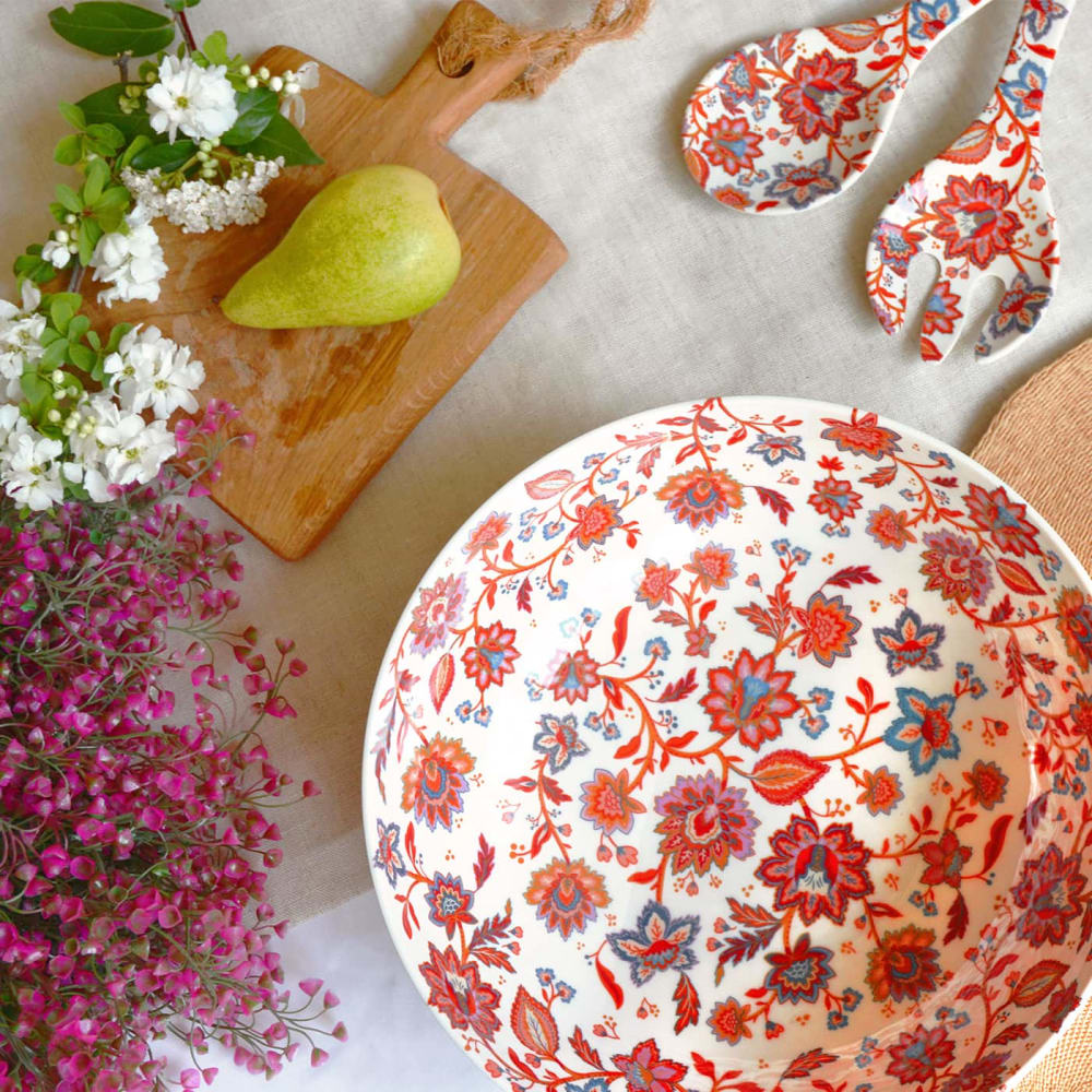 Grand saladier en mélamine pure 31 cm en imprimé fleurs indiennes - Maisons du Monde
