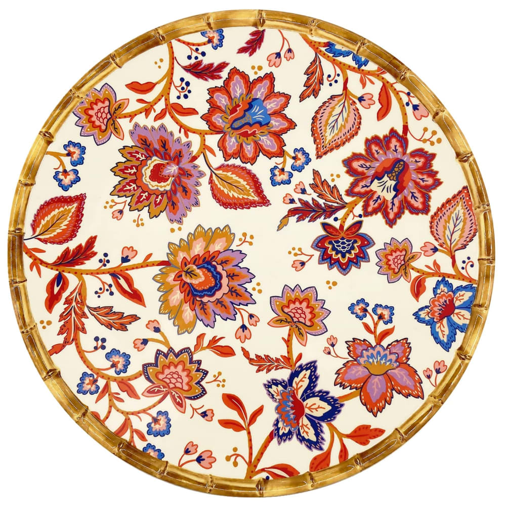 Grand plat de service rond 35,5 cm en imprimé fleurs indiennes