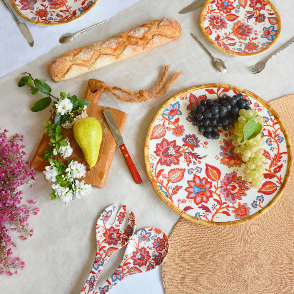 Grand plat de service rond 35,5 cm en imprimé fleurs indiennes - Maisons du Monde