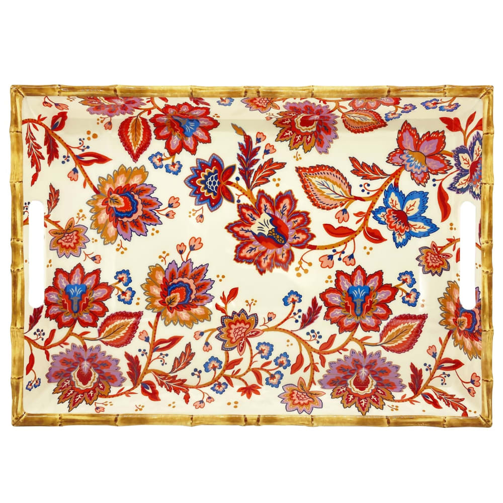 Grand plateau en melamine à poignées imprimé fleurs indiennes 55 cm