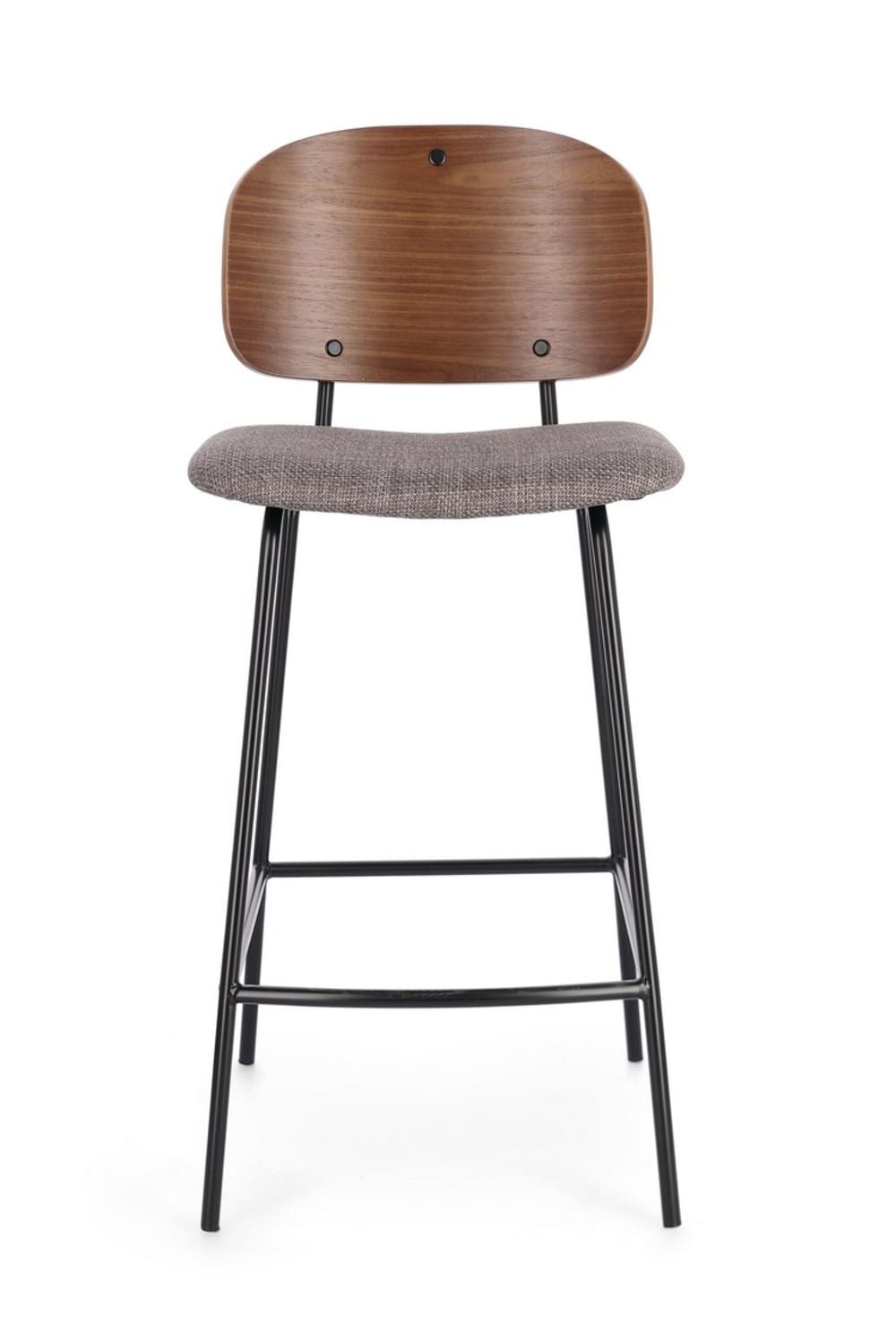 Ensemble de 2 tabourets en tissu gris et bois de peuplier brun