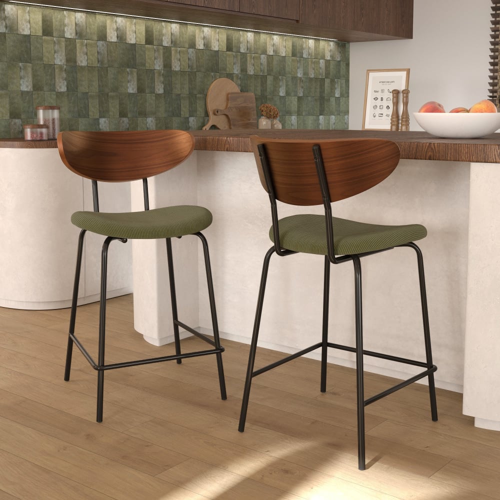 Lot de 2 chaises pour îlot central en velours côtelé kaki 64.5 cm - Maisons du Monde