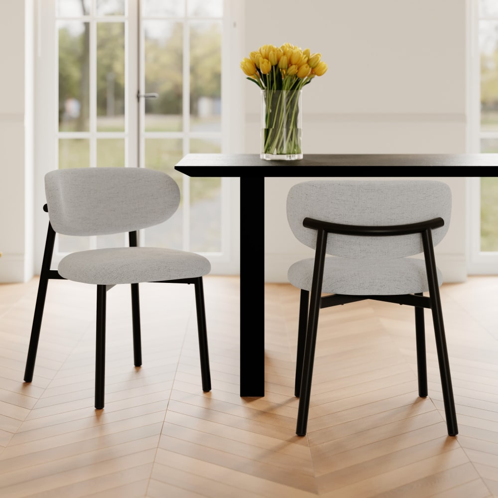 Lot de 2 chaises en tissu gris clair chiné et pieds en métal noir - Maisons du Monde