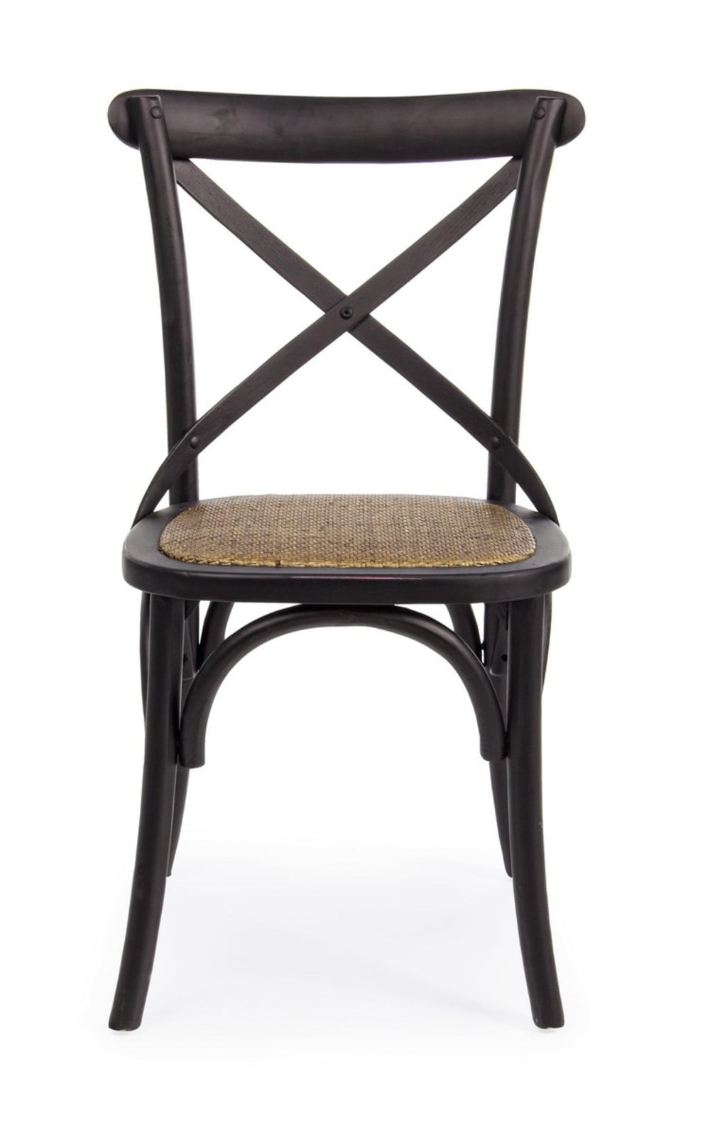 Lot de 2 chaises en orme noir et rotin naturel
