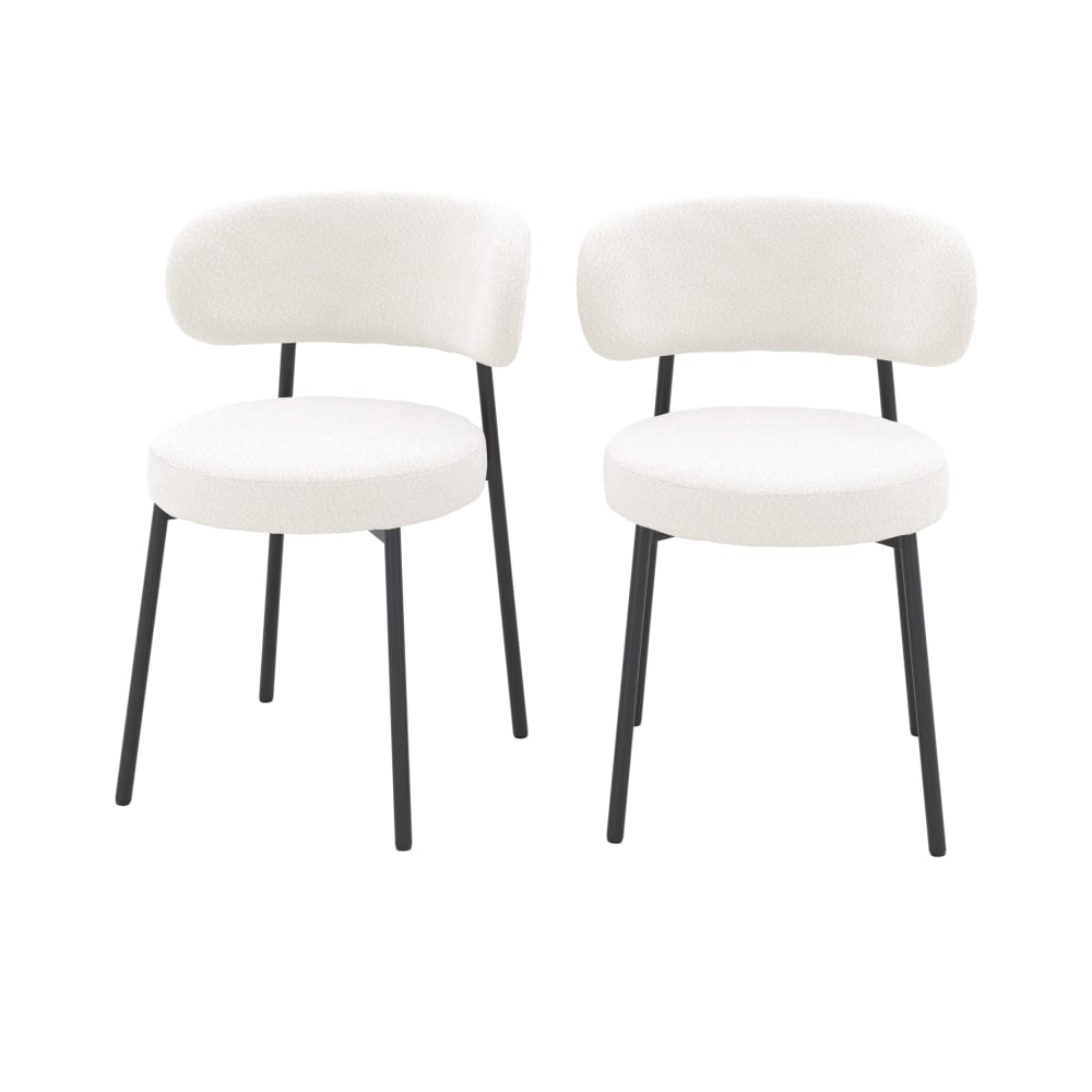 Maison Pavane Set aus 2 Stühlen mit cremeweißem Bouclé-Stoff und schwarzen Beinen style modern Beige Stoff