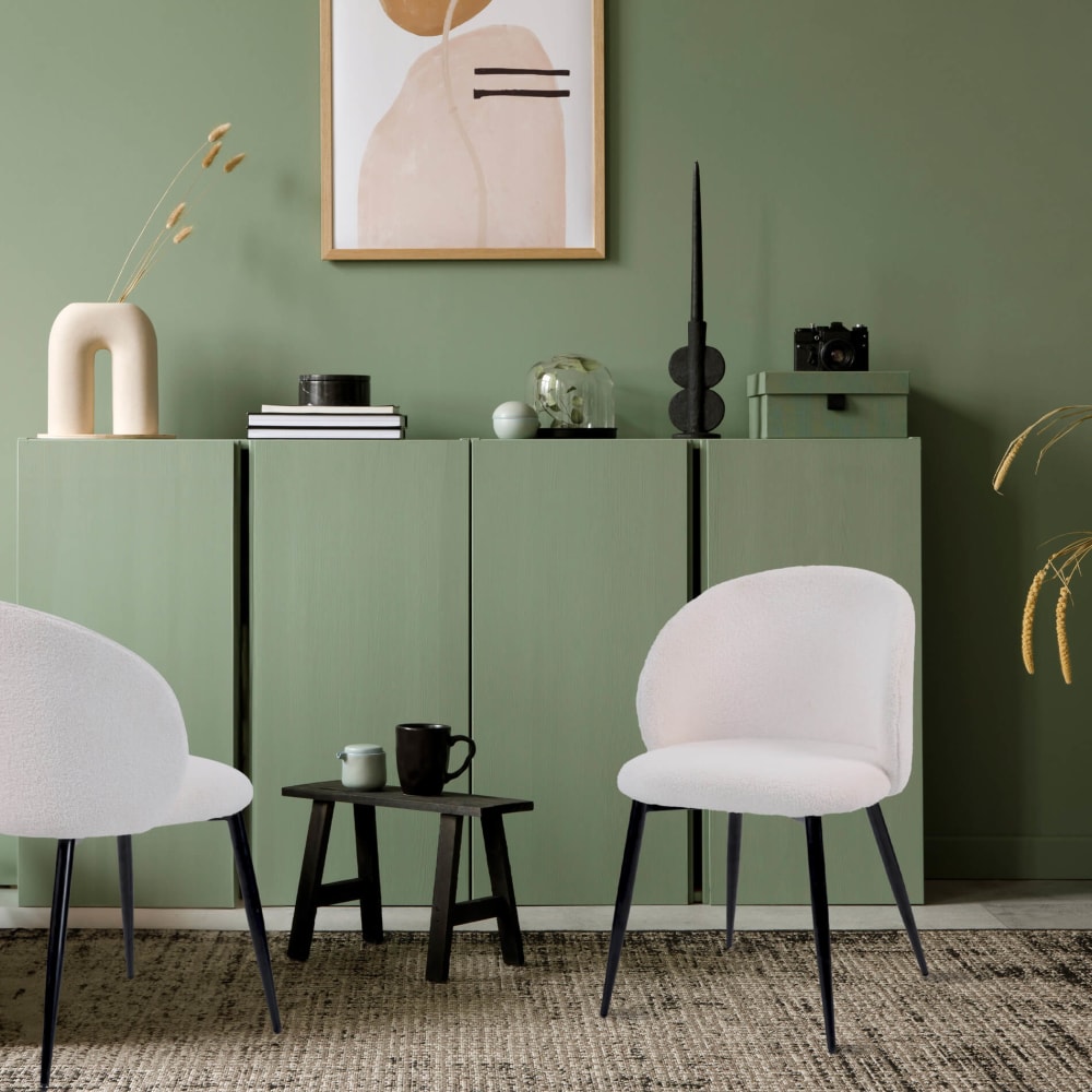 2 Gepolsterte Stühle in Teddy-Stoff Creme-Weiß - Maisons Du Monde