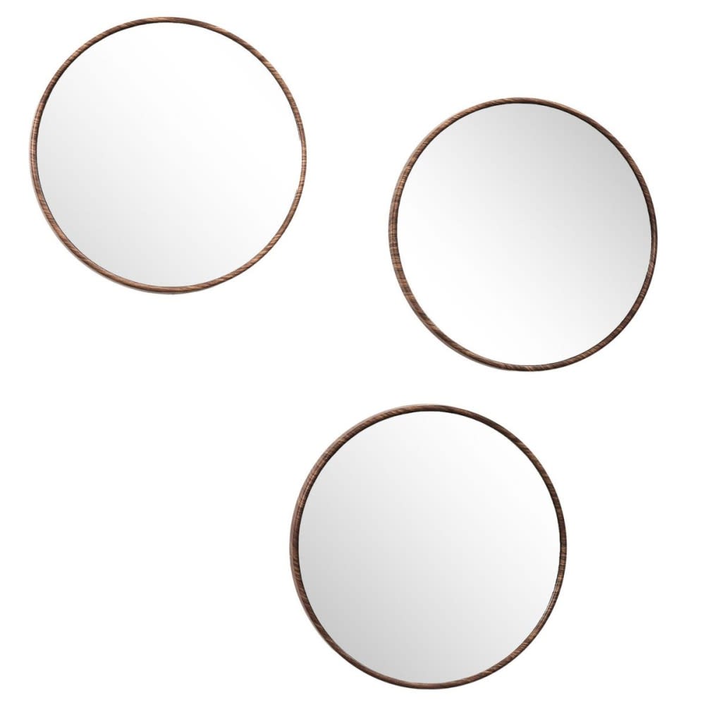 Lot de 3 miroirs diam 26cm effet bois