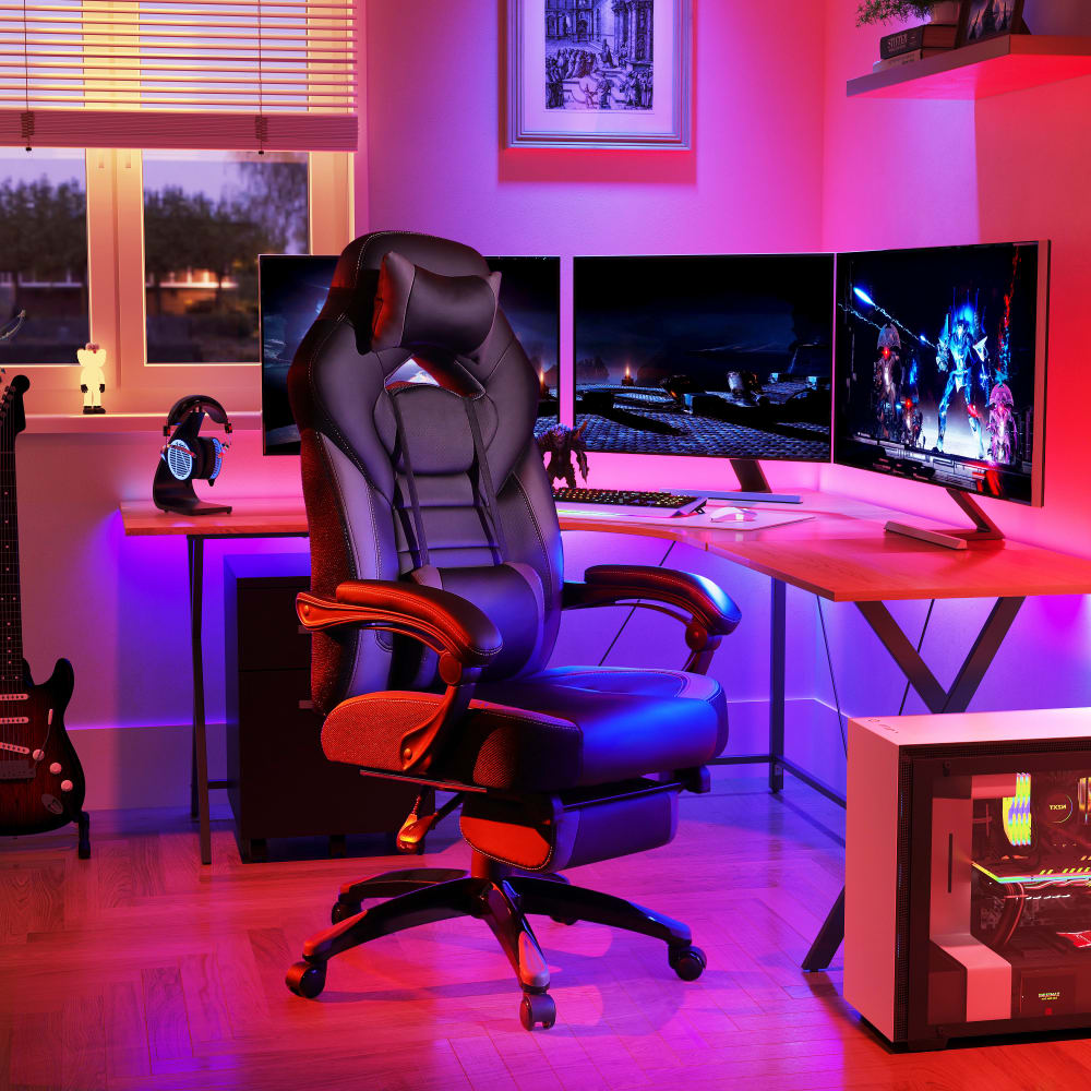 Fauteuil de bureau repose-pieds télescopique noir et gris